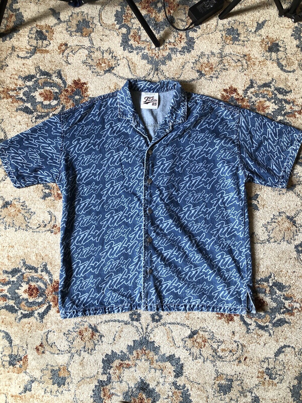 Vintage Fubu 05 Denim Button Down Shirt All Over Print Men’s Size Large Y2K